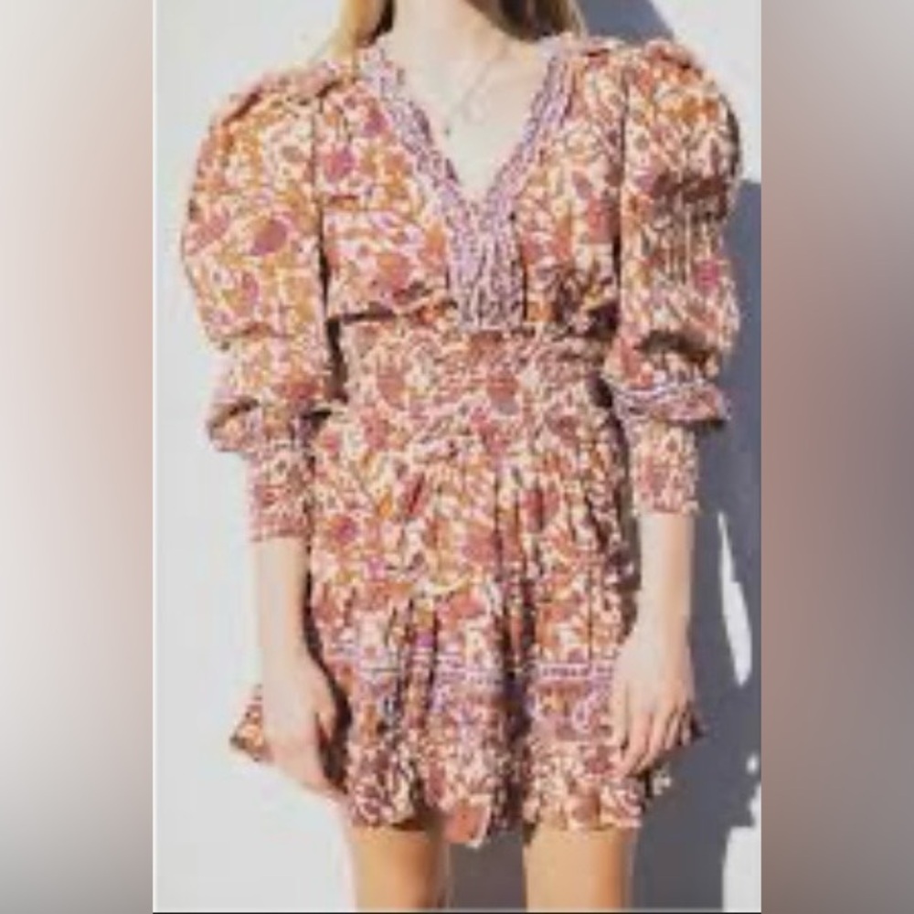 Love the Label Puff Sleeve Mabel Khaki Cottagecore Milkmaid Boho Mini Dress Med